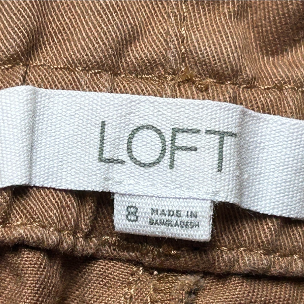 LOFT Soft Brown Straight Leg Pants with Cream Tie. Zip & Button Closure - Picture 12 of 13